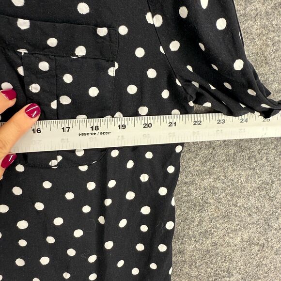 Chico's Shirt Women 2 Black Polka Dot Button Up Collared Short Sleeve Pockets - Picture 5 of 7